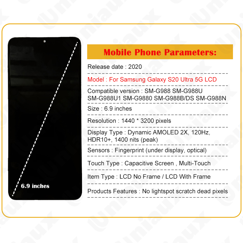 Ecran Amoled Original Service Pack Samsung Galaxy S20 Ultra G988F