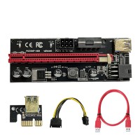 Newest VER009S PCIE Riser Express Cable 1X to 16X (Dual-6pin / MOLEX) Powered PCI-E Riser Adapter Card with 60cm USB 3.0 Cable