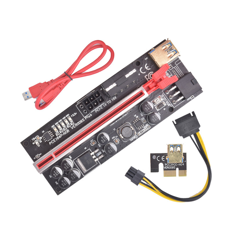 VER009S Plus PCI-E Riser Card 009S PCIE 1X to 16X Extender 6Pin Power 30CM 60CM 100CM USB 3.0 Cable for Graphics Card