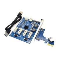 PCI-E X1 to 4 X16 Expansion Kit 1 to 4 Port PCI Express Switch Multiplier HUB 6pin sata USB Riser Card